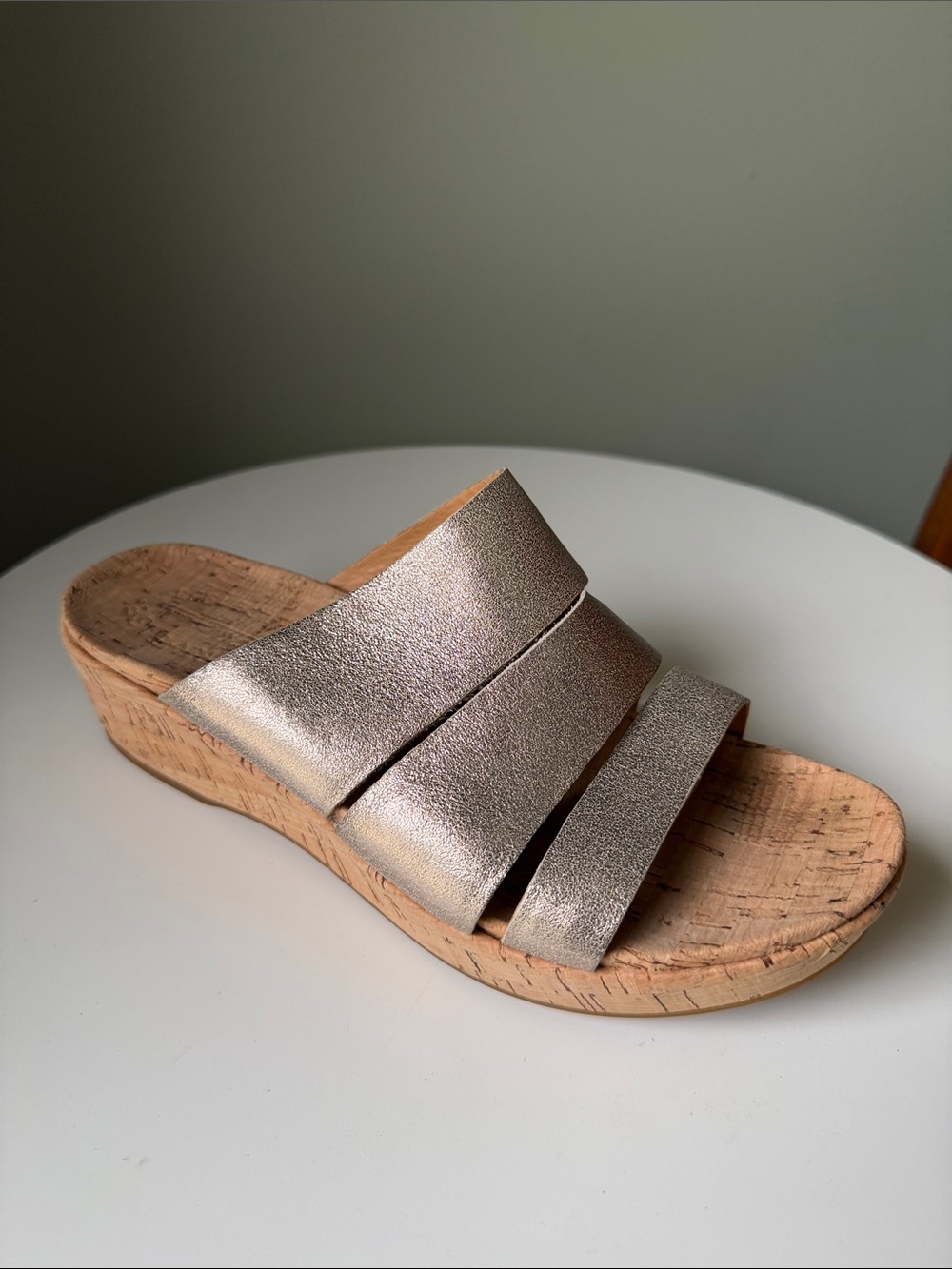 Kork-Ease Metallic Gold Cork Platform Slide Sandals Women’s Size 7M
